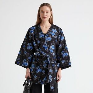 & Other Stories Belted Floral Kimono Jacket in Black and Blue